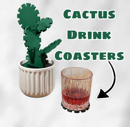 Cute Cactus Drink Coaster Set – Interlocking Coasters with Pot Stand | Unique Living Room Decor